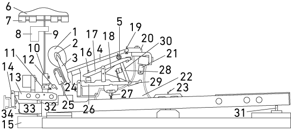 グランドピアノのアクション断面